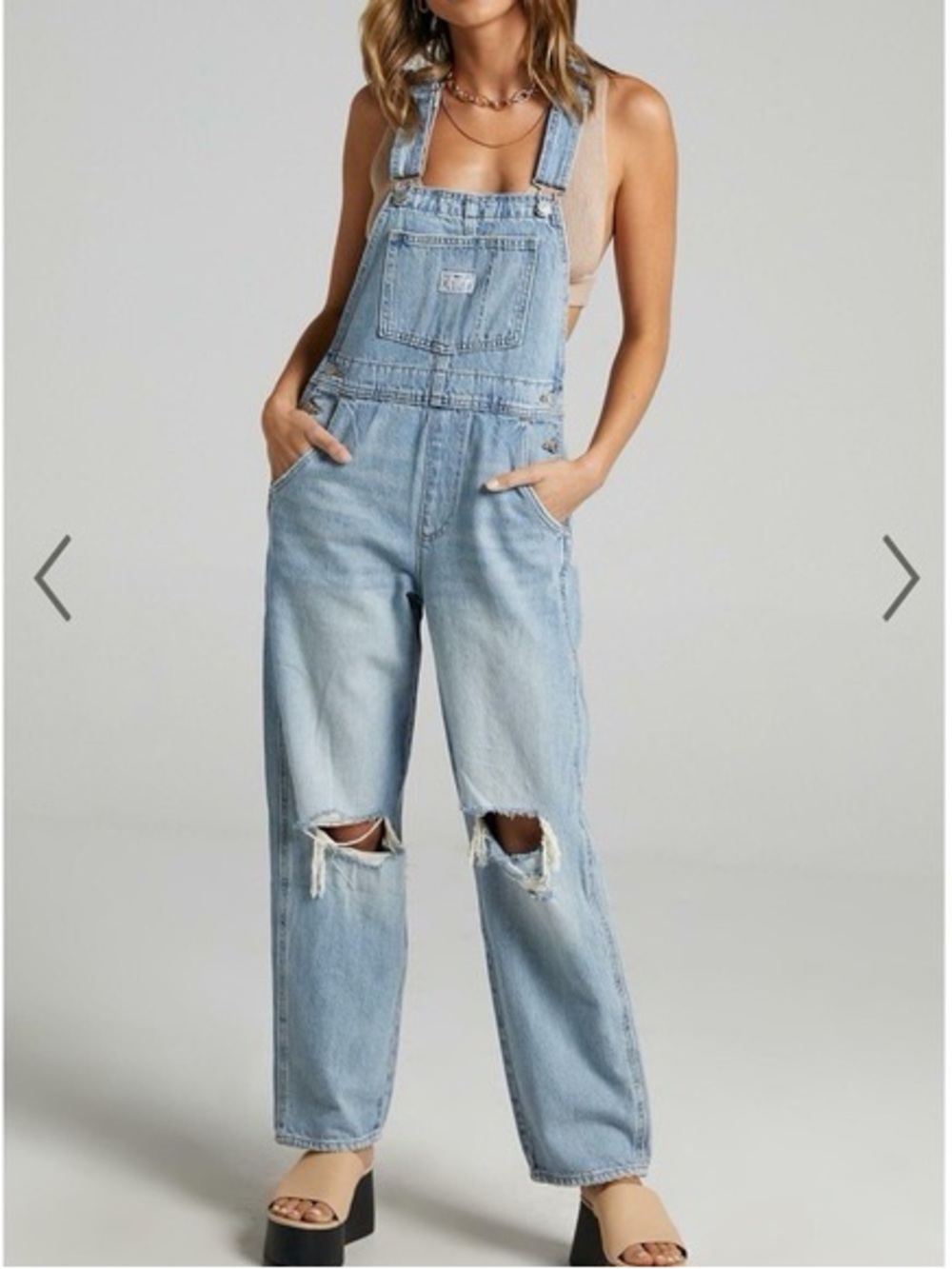 Levi's Light Blue Distressed Denim Overalls - Women's
